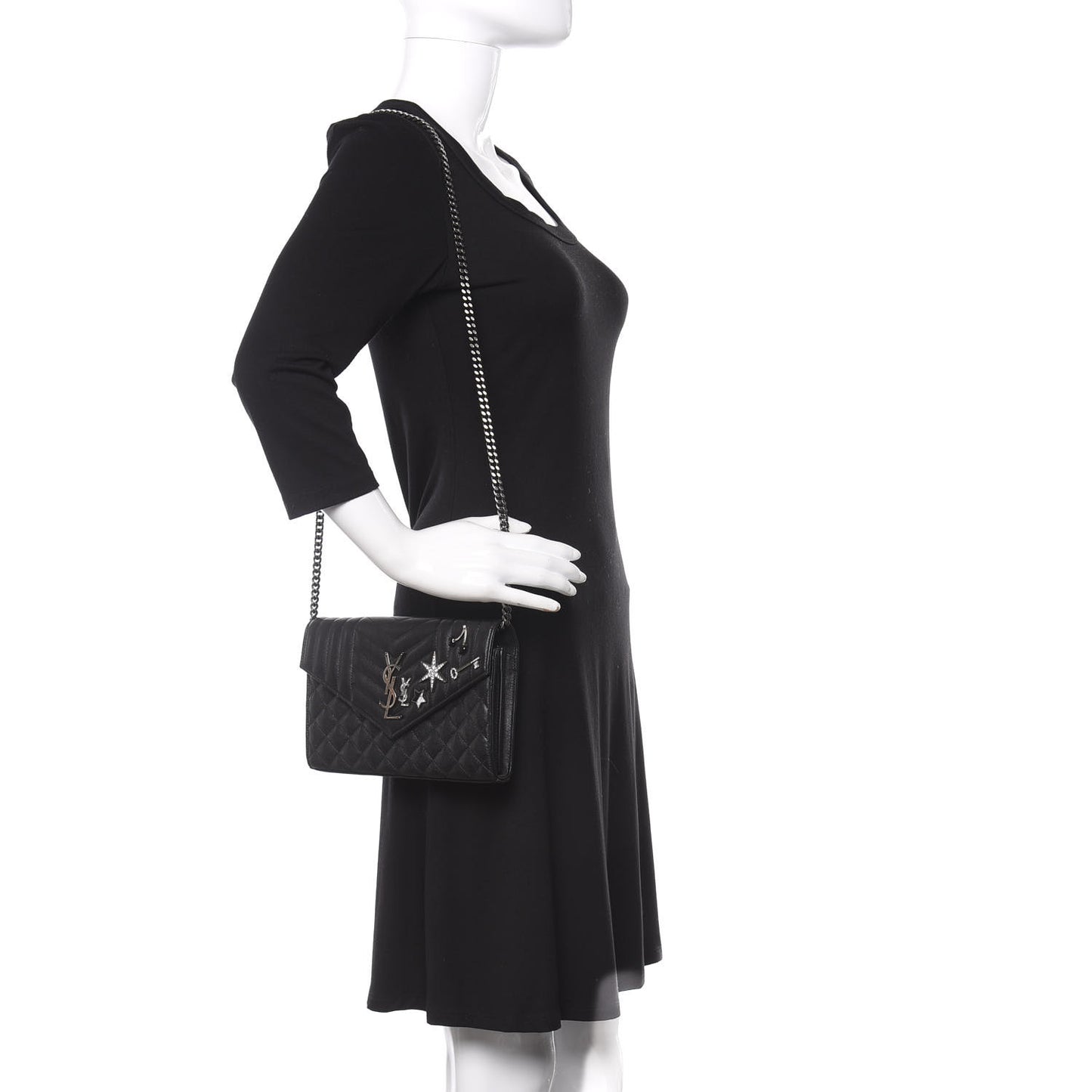 Lambskin Mixed Matelasse Monogram Charms Chain Wallet Black