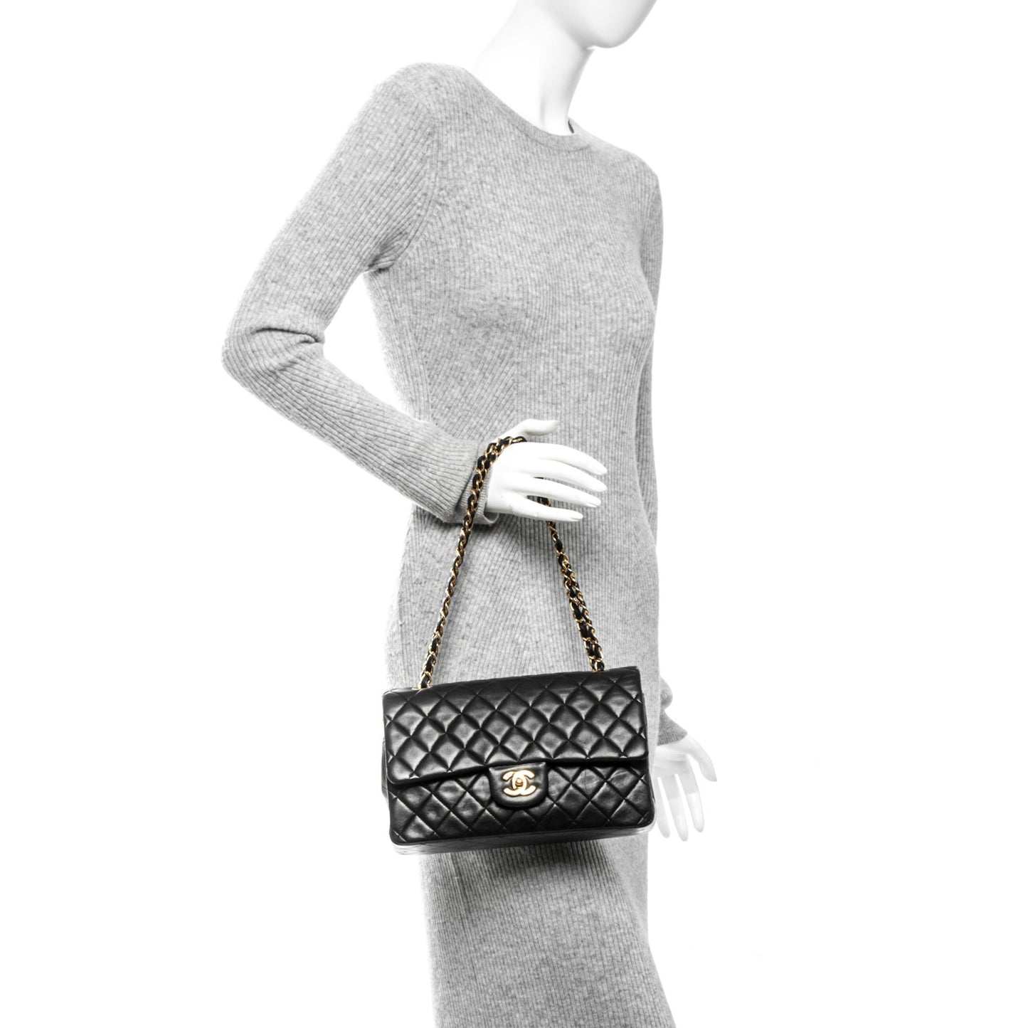 Lambskin Quilted Medium Double Flap Black