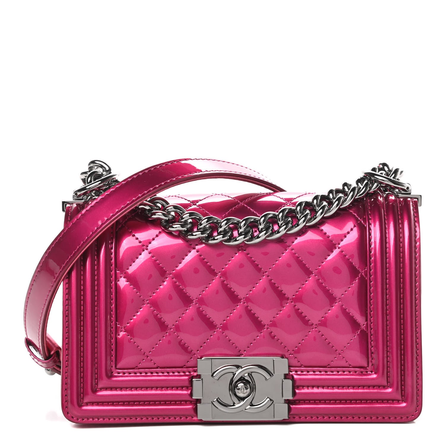 Chanel Metallic Patent Calfskin Quilted Small Boy Flap Pink 1 of 13