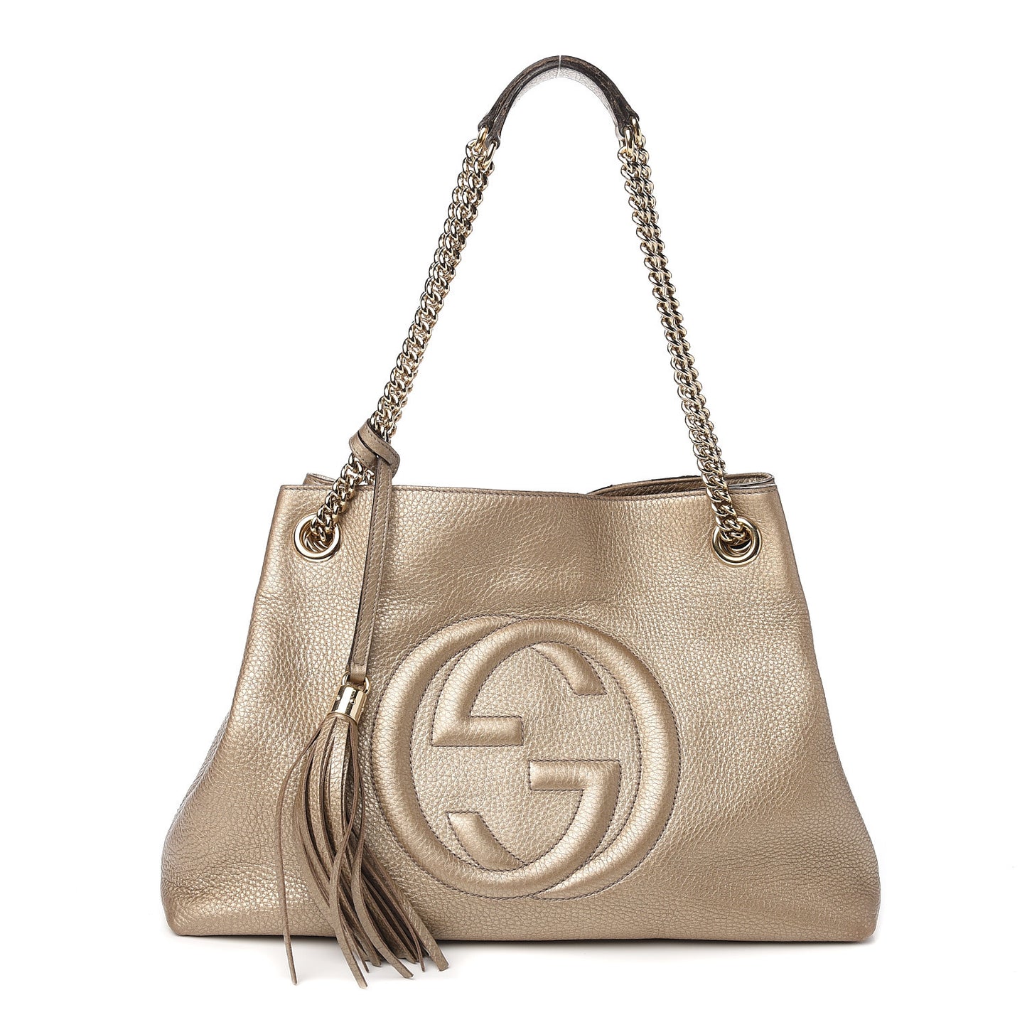 Metallic Pebbled Calfskin Medium Soho Chain Shoulder Bag Golden Beige