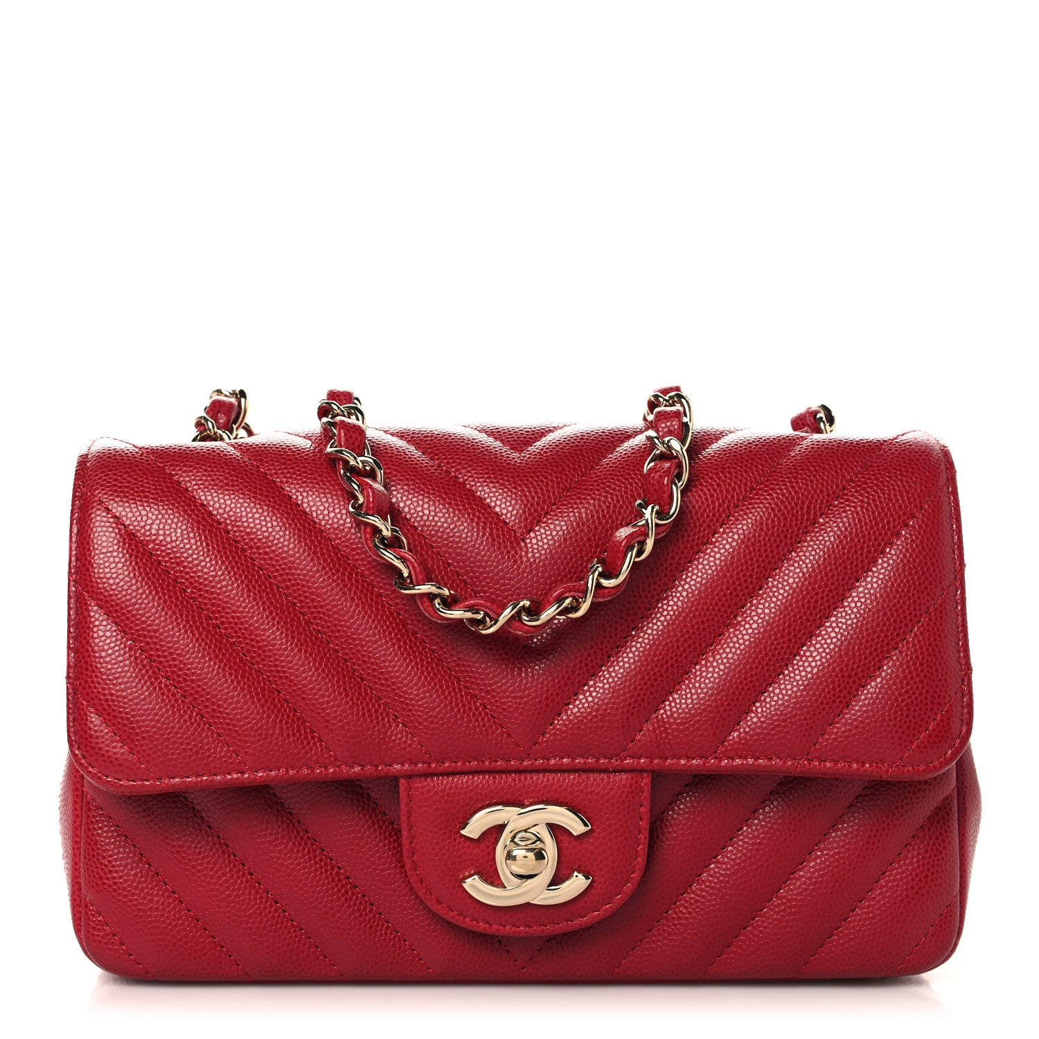 Chanel Caviar Chevron Quilted Mini Rectangular Flap Dark Red 1 of 11