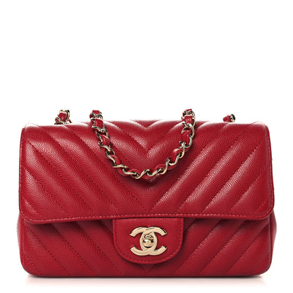 Chanel Caviar Chevron Quilted Mini Rectangular Flap Dark Red 1 of 11