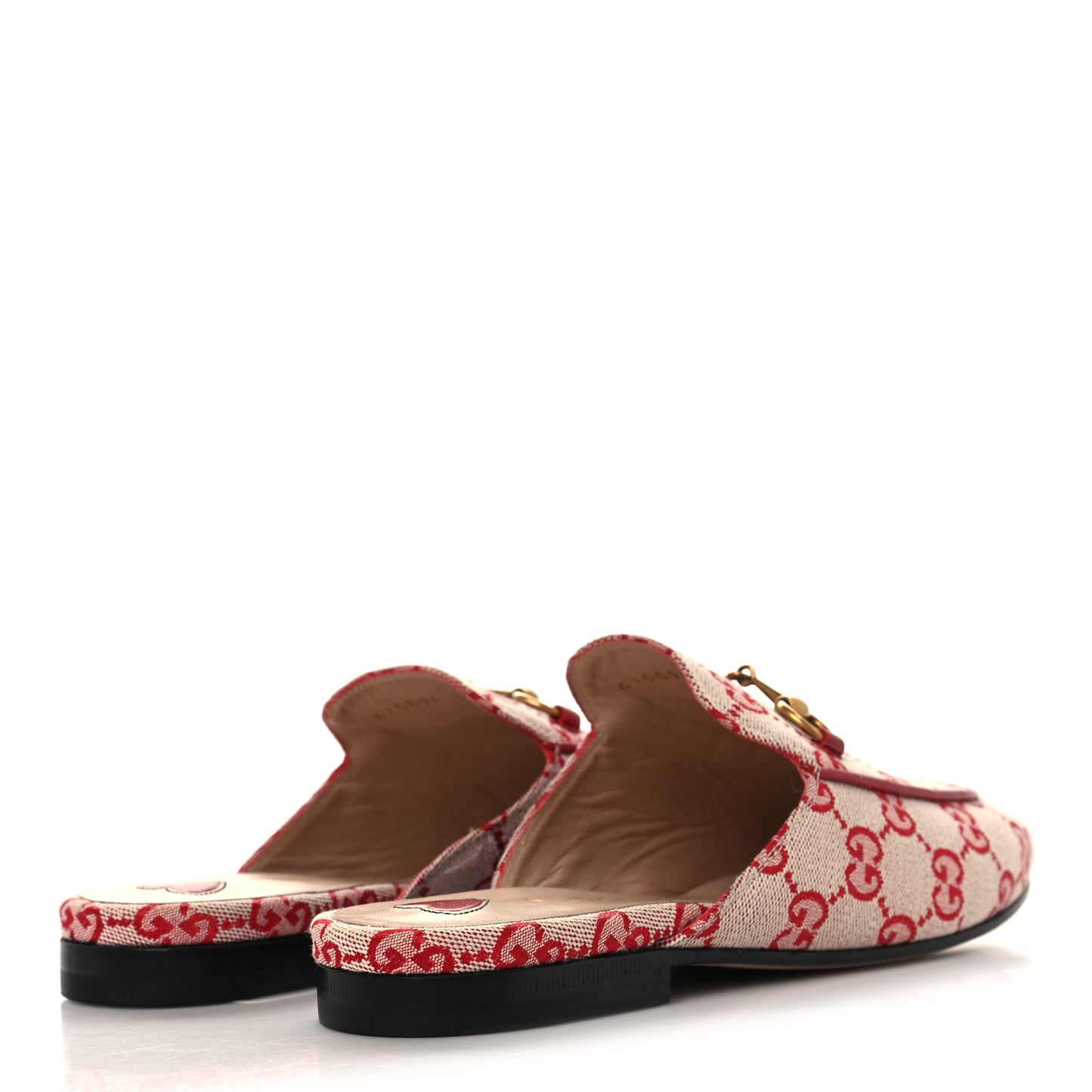 Canvas GG Monogram Horsebit Womens Princetown Slippers 36.5 Gardenia Hibiscus Red