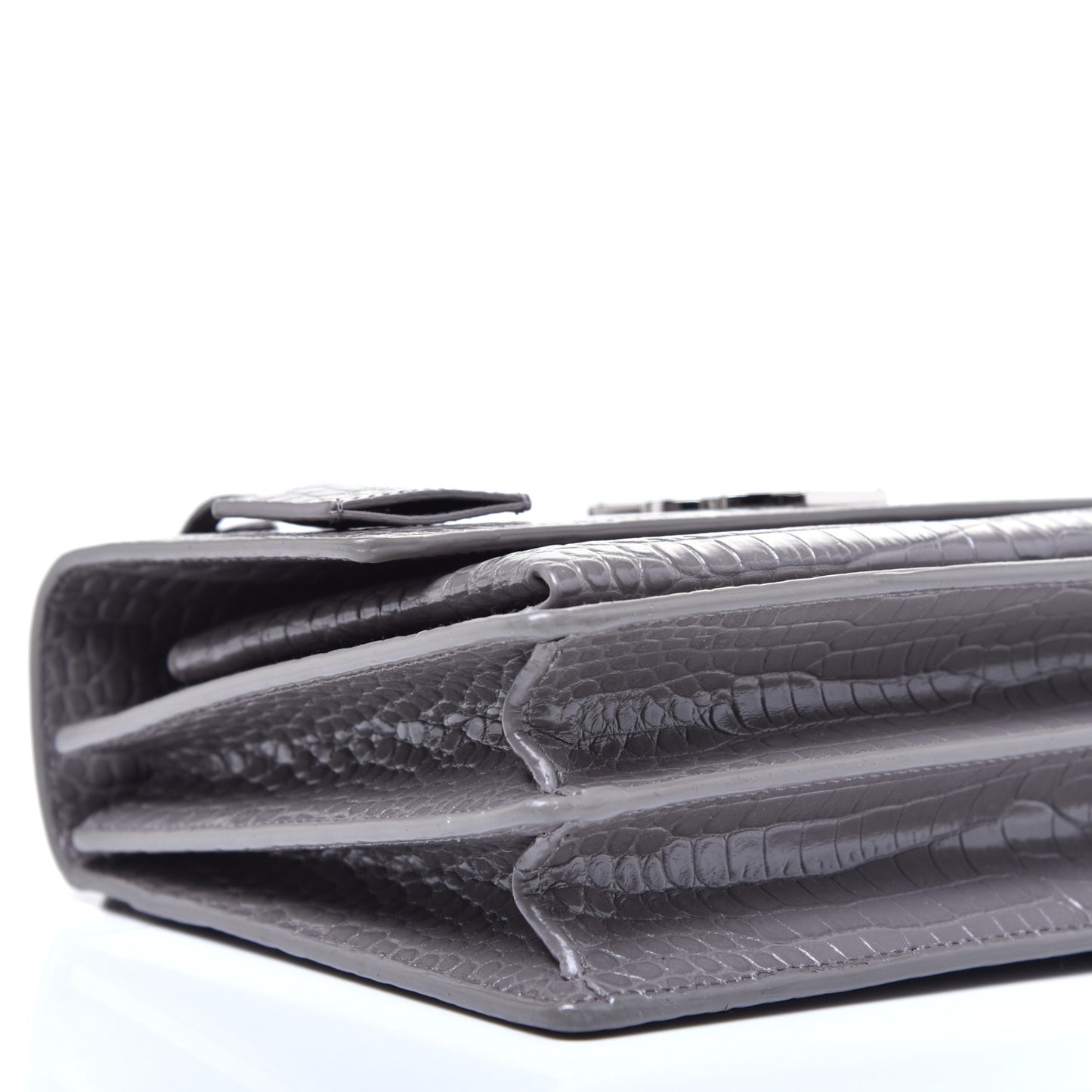 Calfskin Crocodile Embossed Medium Monogram Sunset Fog