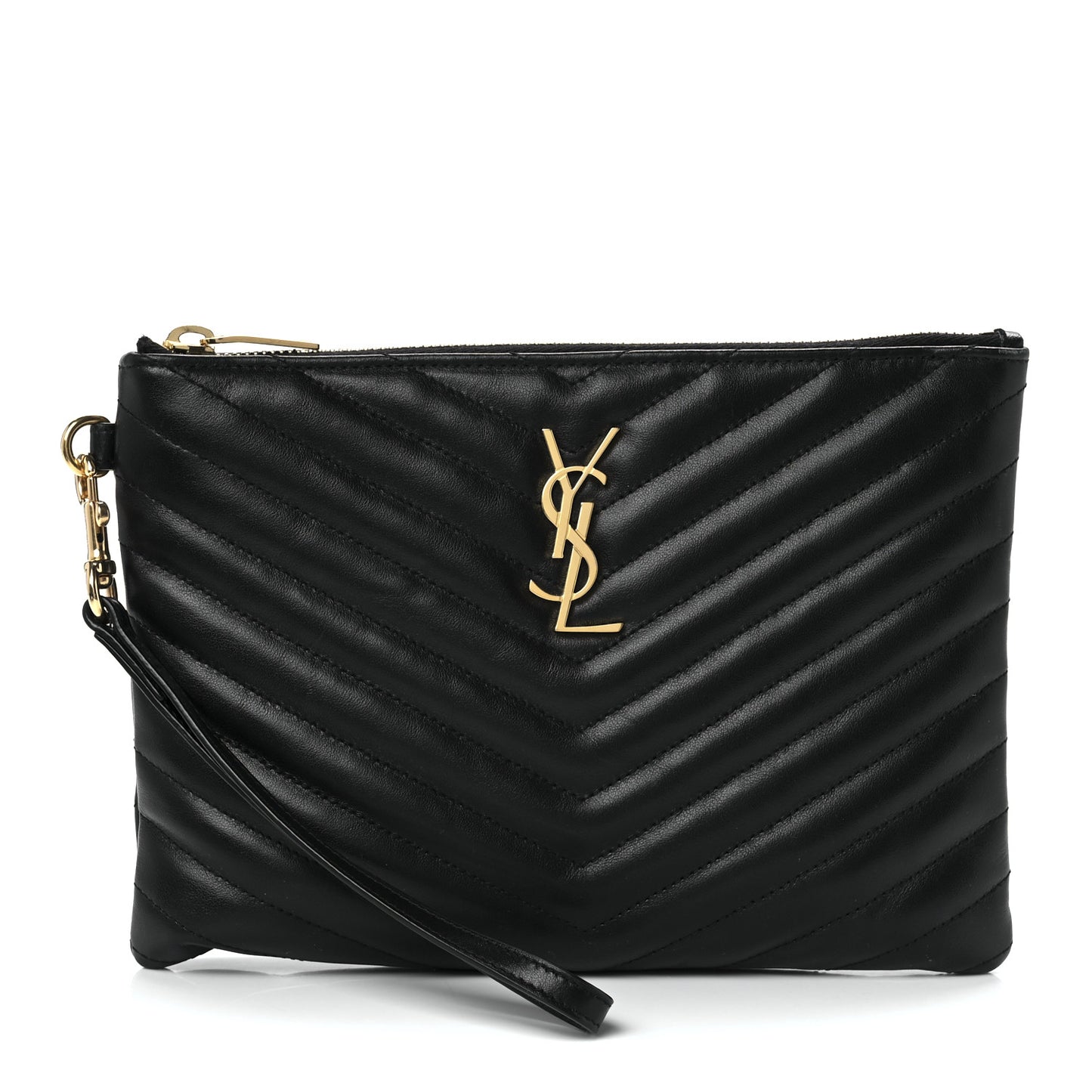 Calfskin Matelasse Chevron Monogram A5 Wristlet Black
