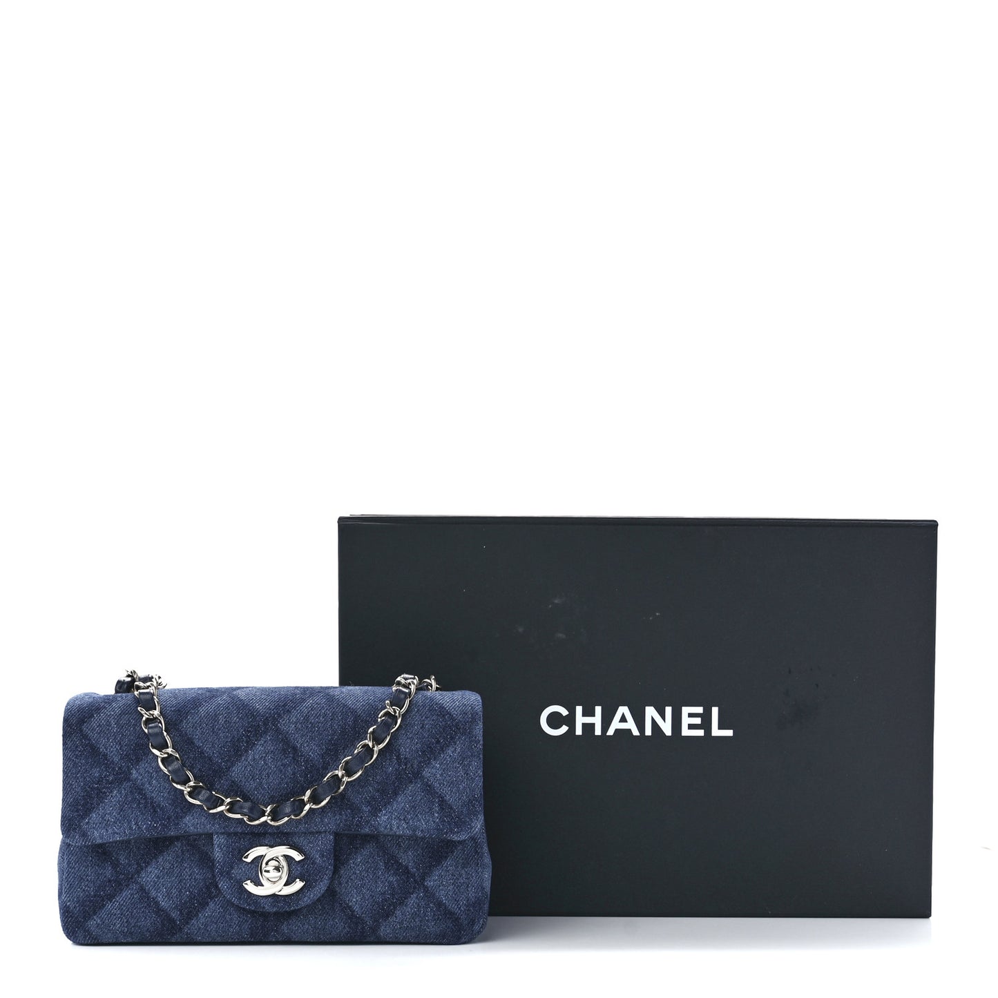 Printed Denim Quilted Mini Rectangular Flap Dark Blue