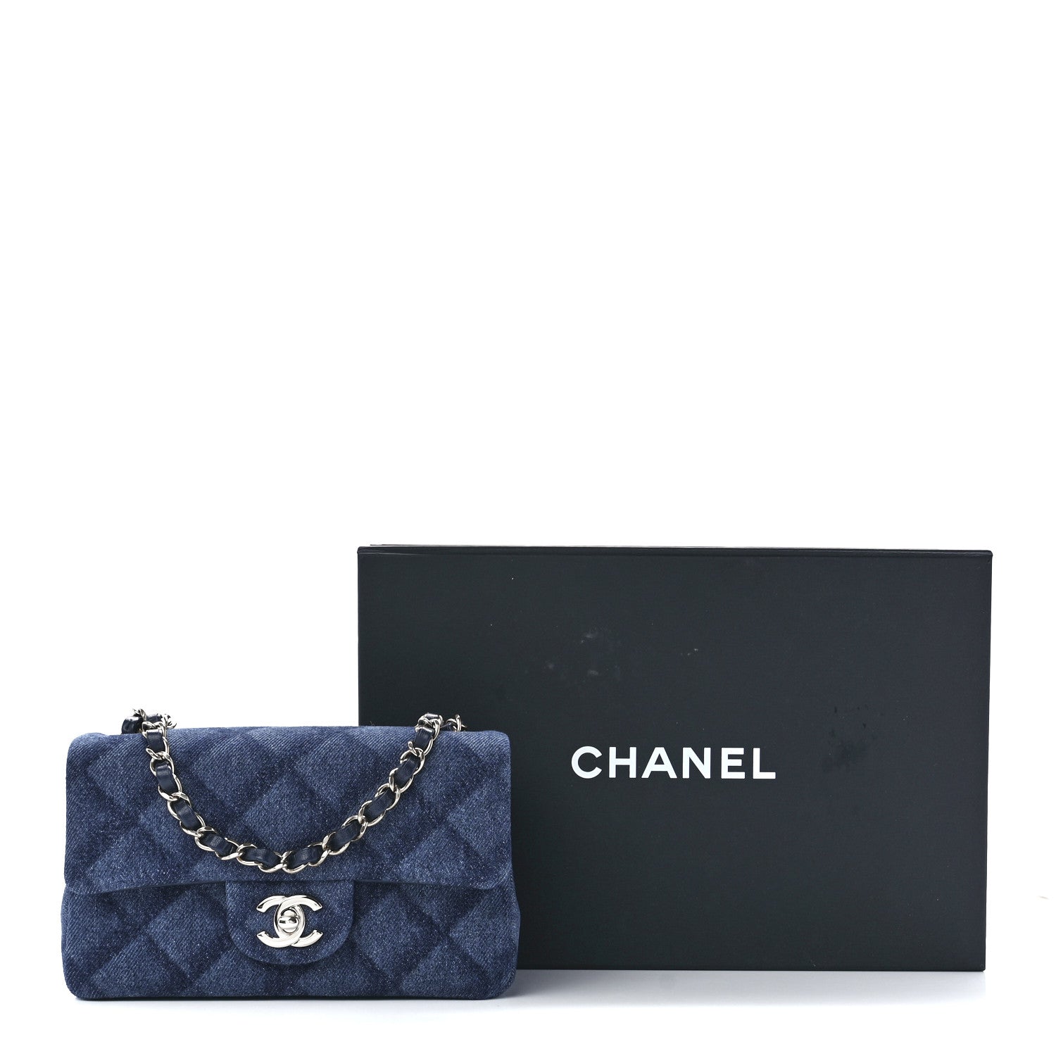 Chanel Printed Denim Quilted Mini Rectangular Flap Dark Blue 13 of 13