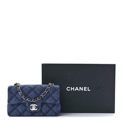 Chanel Printed Denim Quilted Mini Rectangular Flap Dark Blue 13 of 13