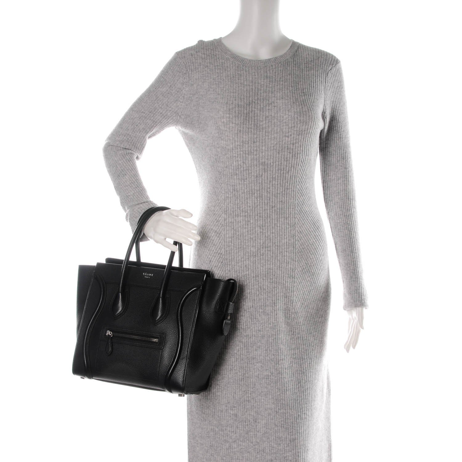 Celine Drummed Calfskin Micro Luggage Black 2 of 7