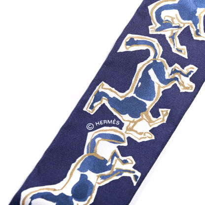 Hermes Silk Chevaux En Liberte Twilly Marine Indigo Blanc 3 of 4