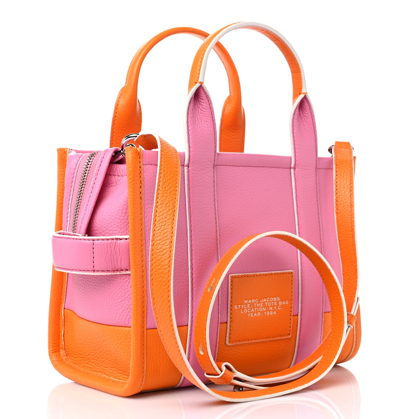Grained Calfskin Small The Tote Bag Pink Orange