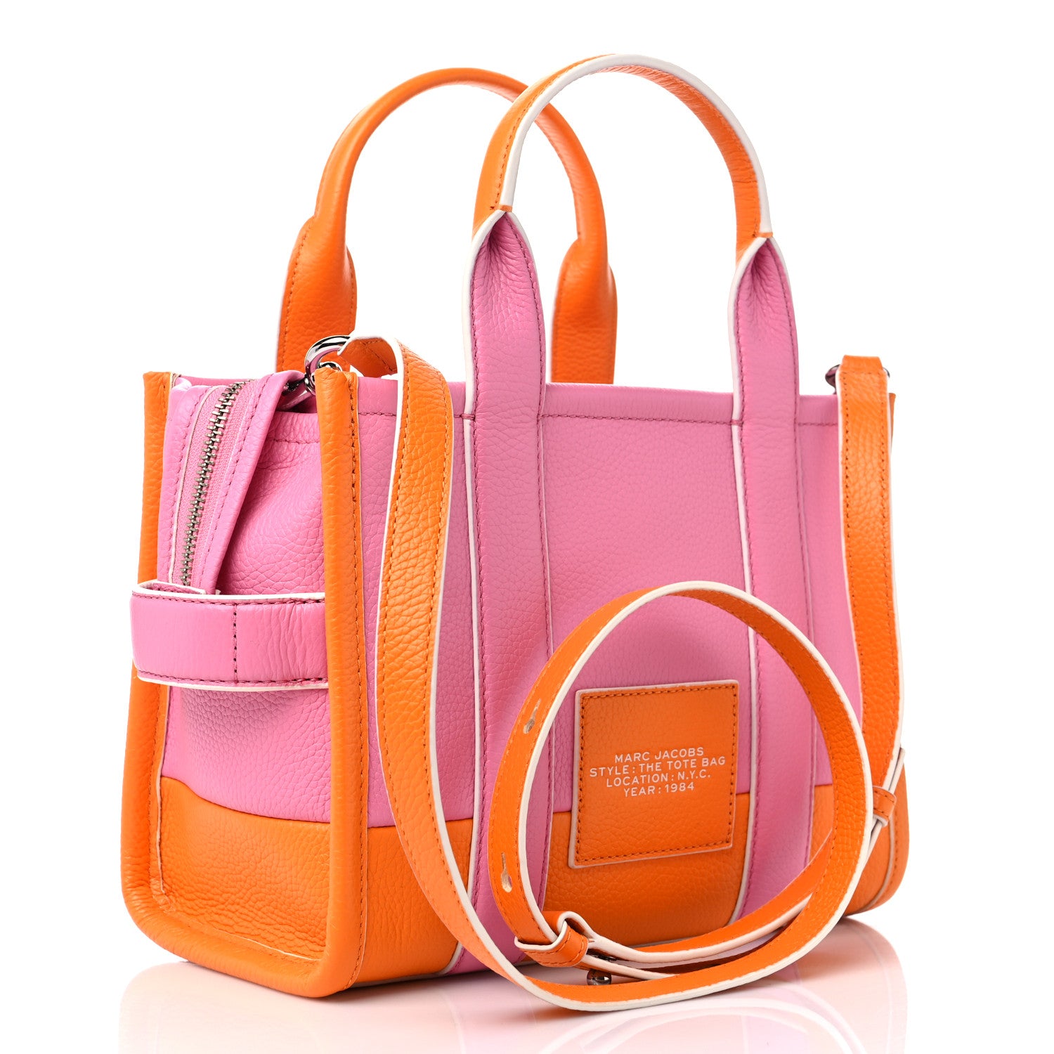 Marc Jacobs Grained Calfskin Small The Tote Bag Pink Orange 3 of 9