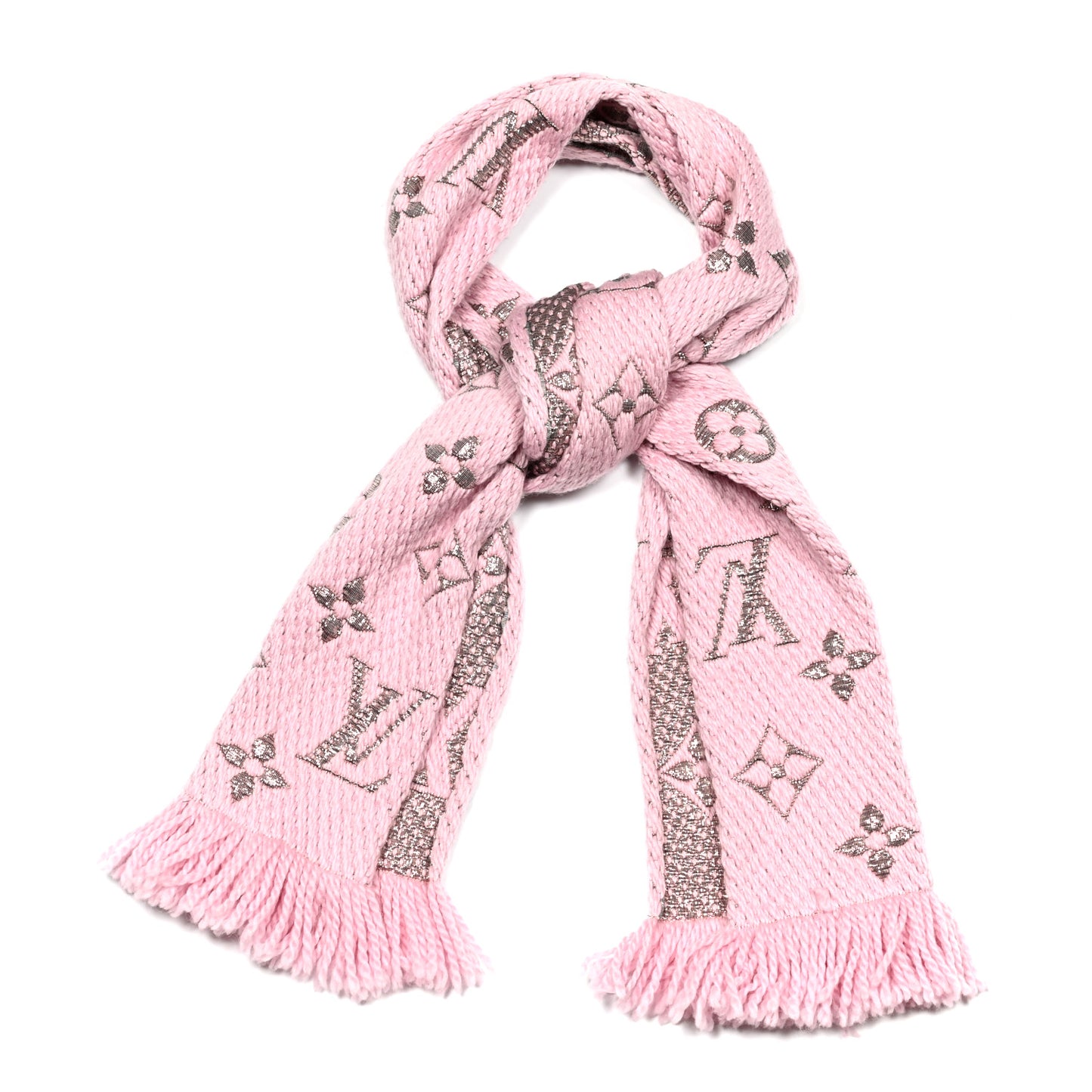 Wool Silk Logomania Shine Scarf Pink