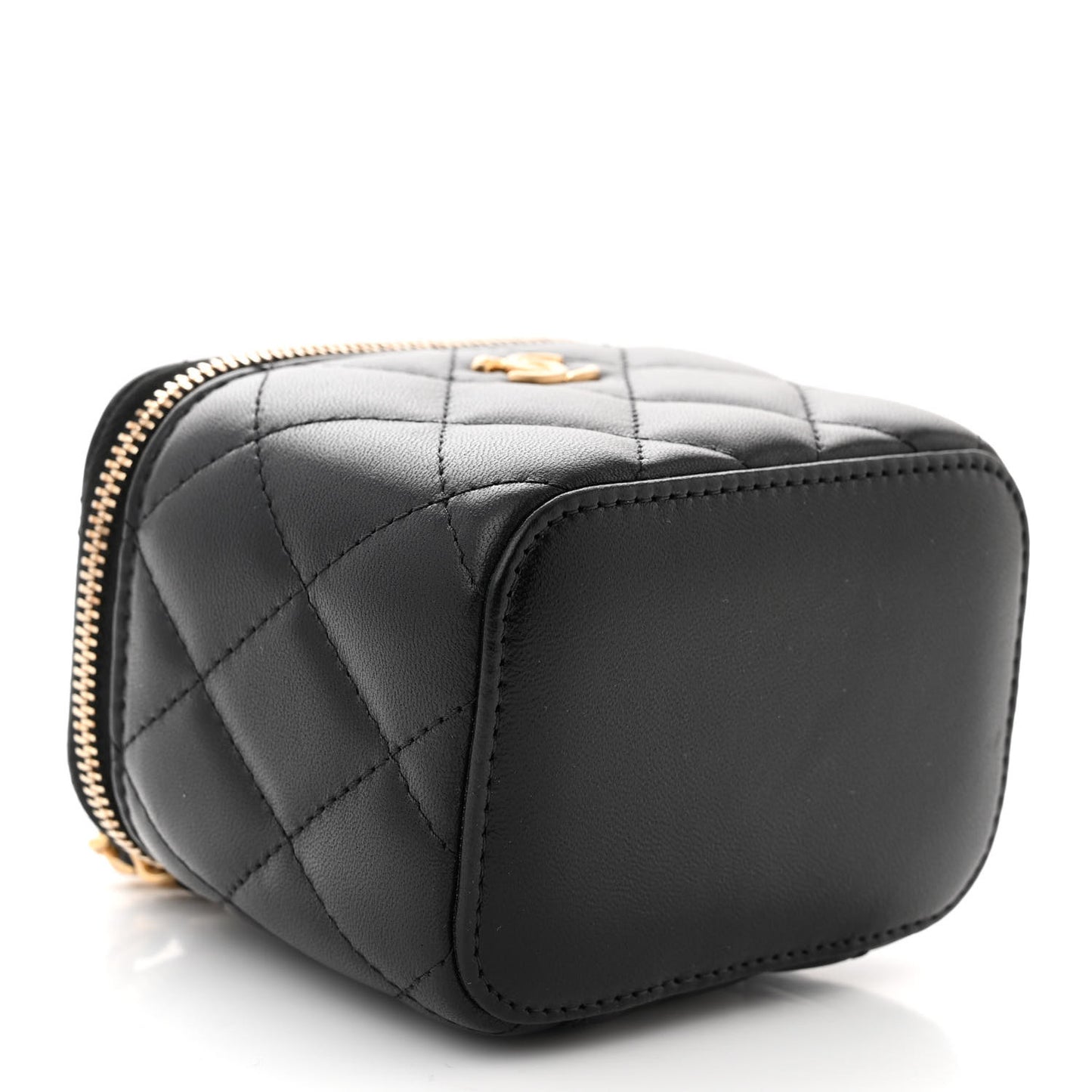 Lambskin Quilted Mini Pearl Crush Vanity Case With Chain Black