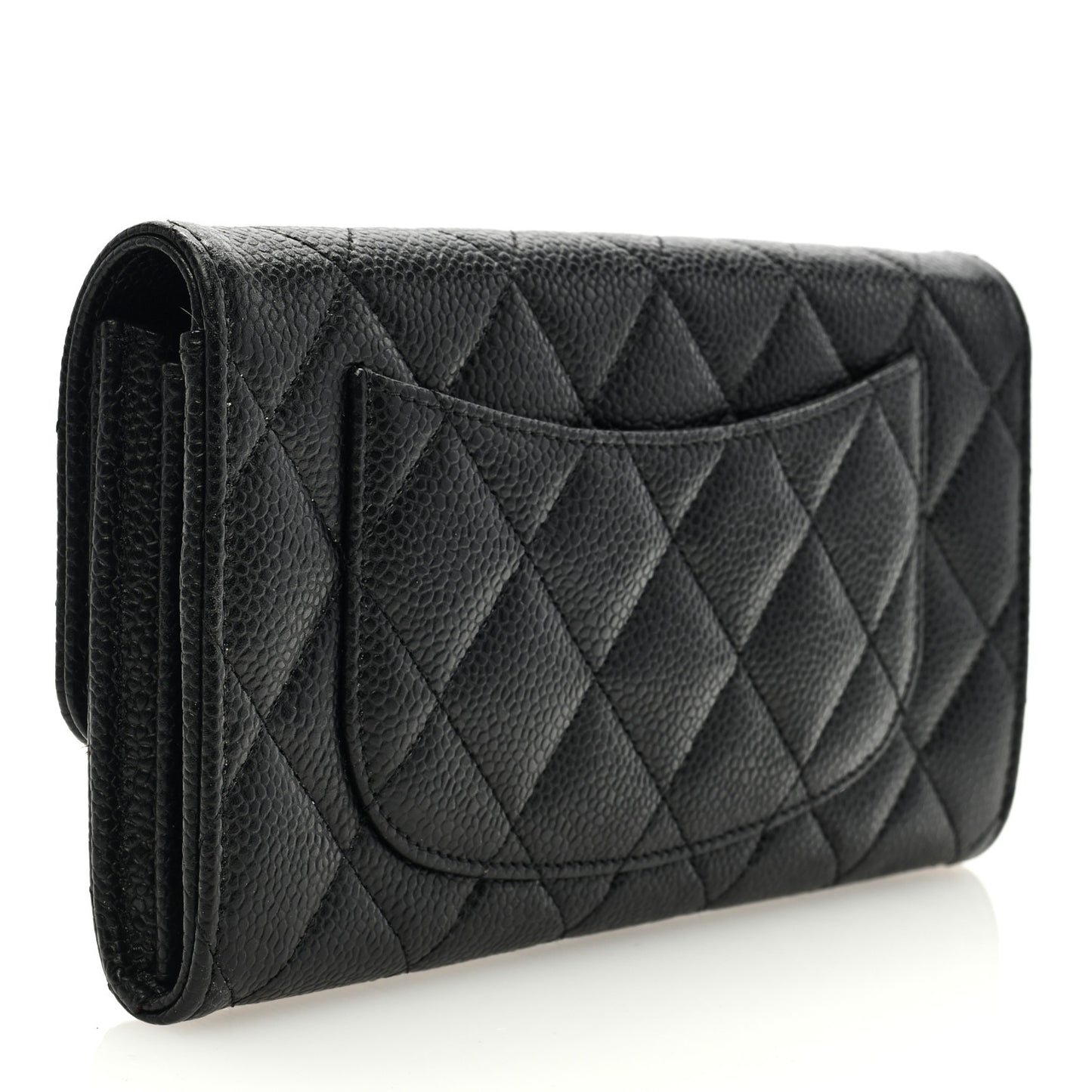 Caviar Quilted Long Flap Wallet Black