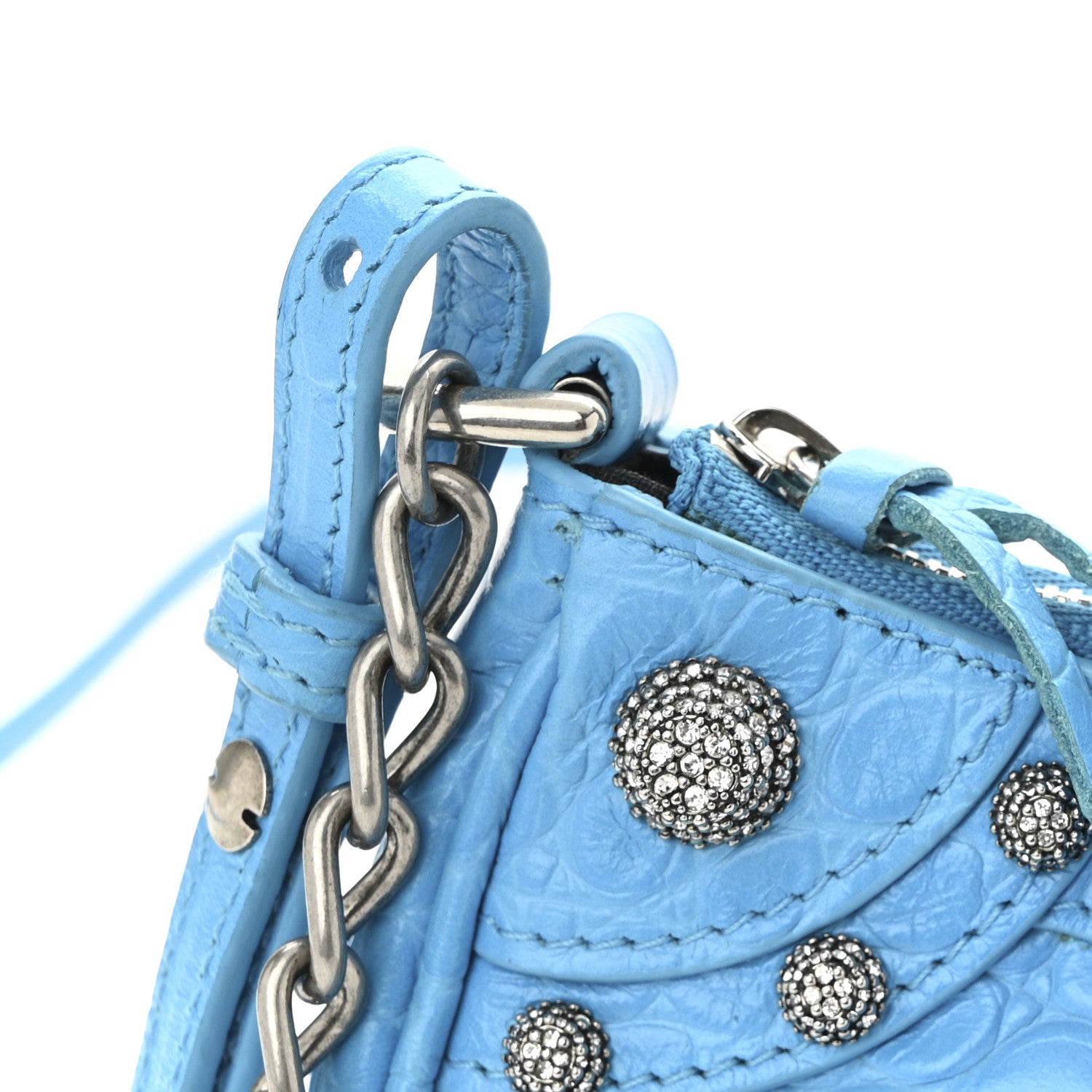 Balenciaga Extra Supple Calfskin Crocodile Embossed Crystal Mini