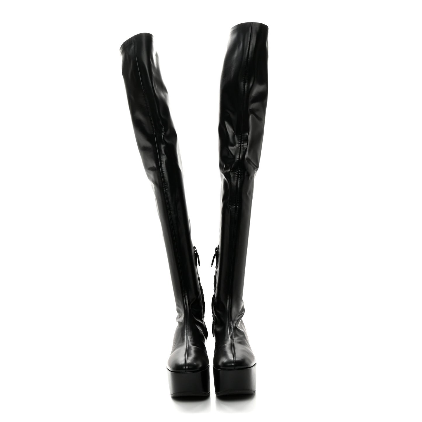 Nappa Tech Logo Over the Knee 70mm Platform Boots 36 Black