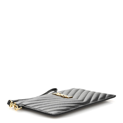 Saint Laurent Grain De Poudre Chevron Monogram Large Bill Pouch Black 4 of 10