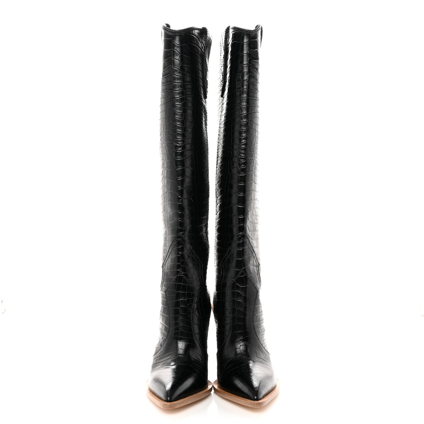 Calfskin Crocodile Embossed Cutwalk Tall Boots 38 Black