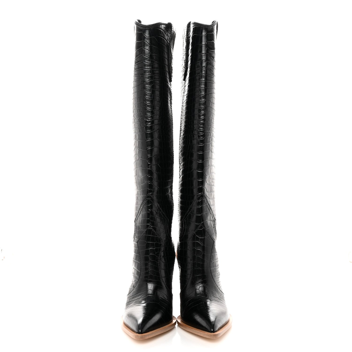 Fendi Calfskin Crocodile Embossed Cutwalk Tall Boots 38 Black 2 of 8