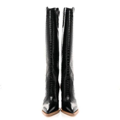 Fendi Calfskin Crocodile Embossed Cutwalk Tall Boots 38 Black 2 of 8