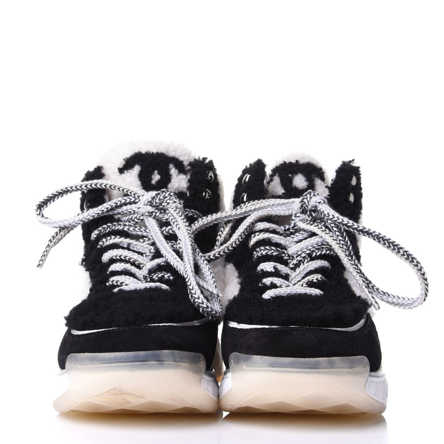 Shearling Suede CC High Top Sneakers 36 Black White