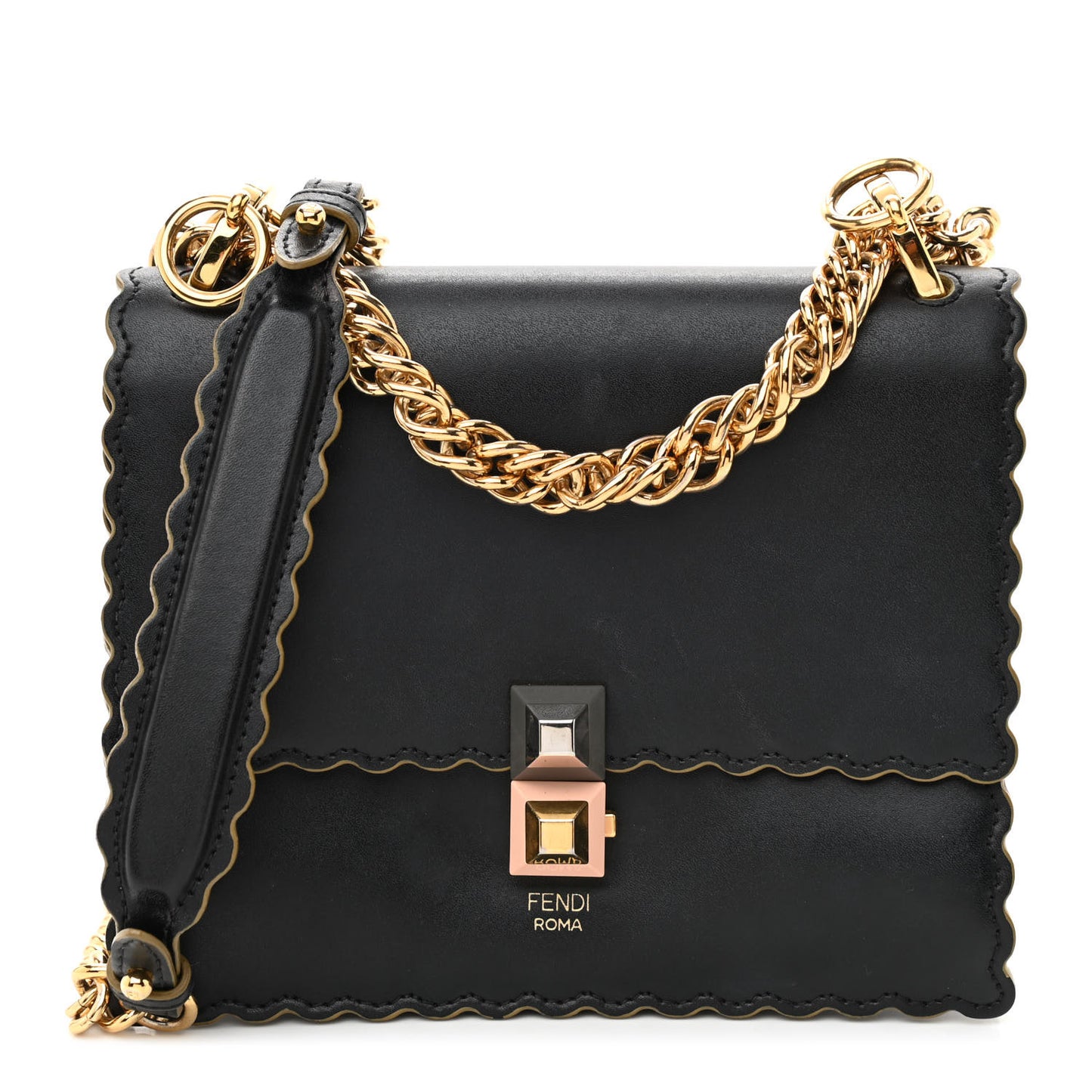 Vitello Liberty Scalloped Studded Small Kan I Shoulder Bag Black