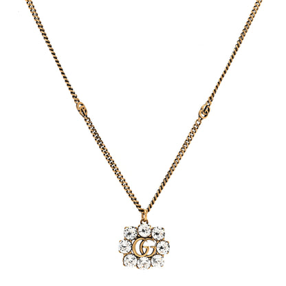 Chanel GUCCI Crystal Embellished Double G Necklace Aged Gold 1 of 5