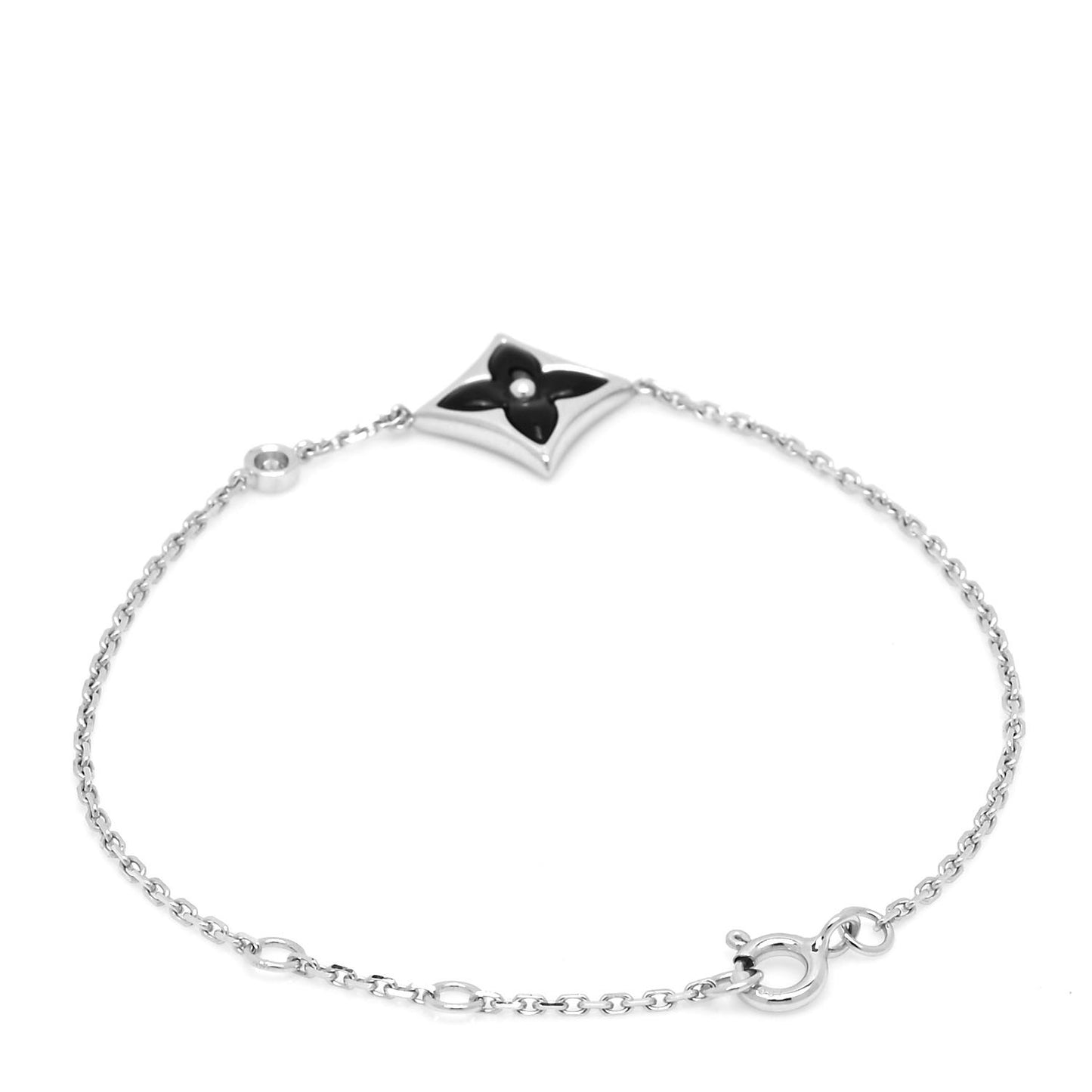 18K White Gold Black Onyx Diamond Color Blossom BB Bracelet
