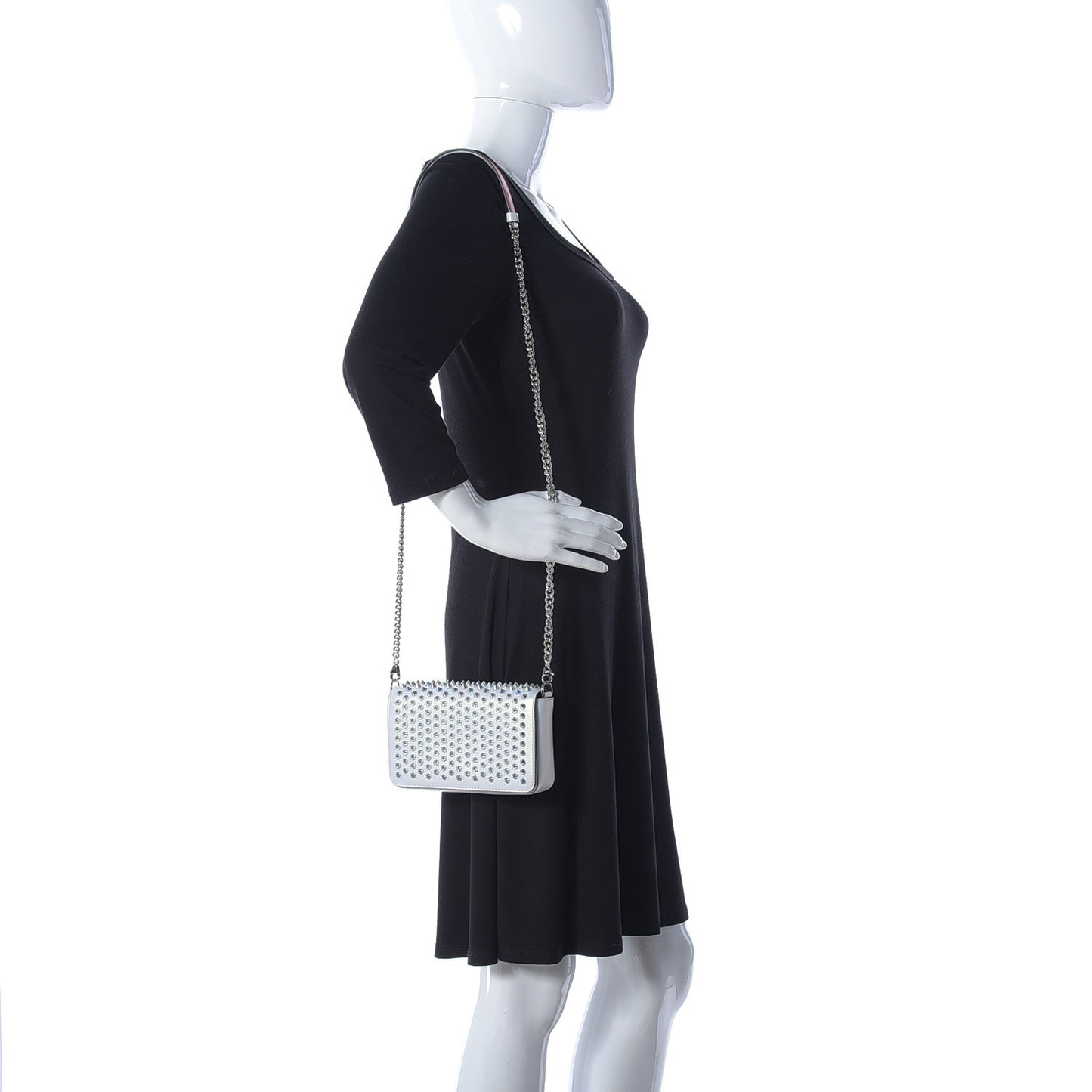 Metallic Calfskin Spiked Zoompouch Crossbody Snow Silver