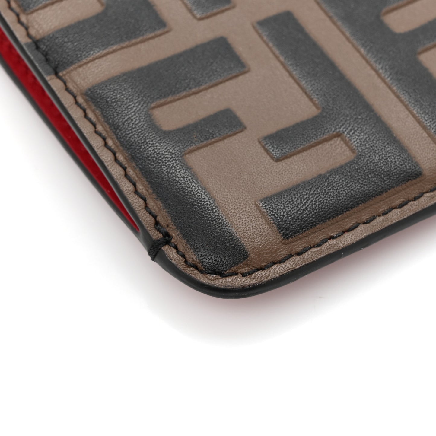 Vitello Cruise F is Fendi Bi-Color FF 1974 Embossed Key Case Pouch Maya Black Fragola