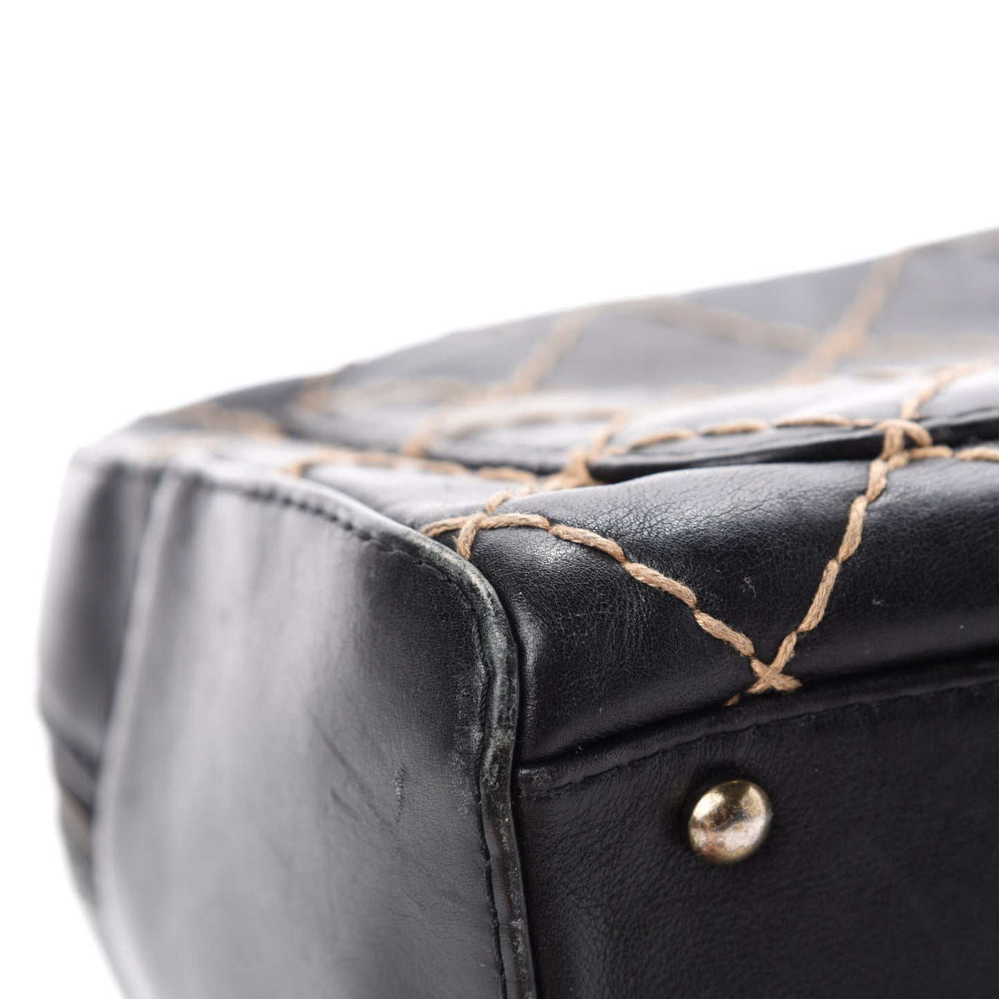 Calfskin Wild Stitch Top Handle Bag Black