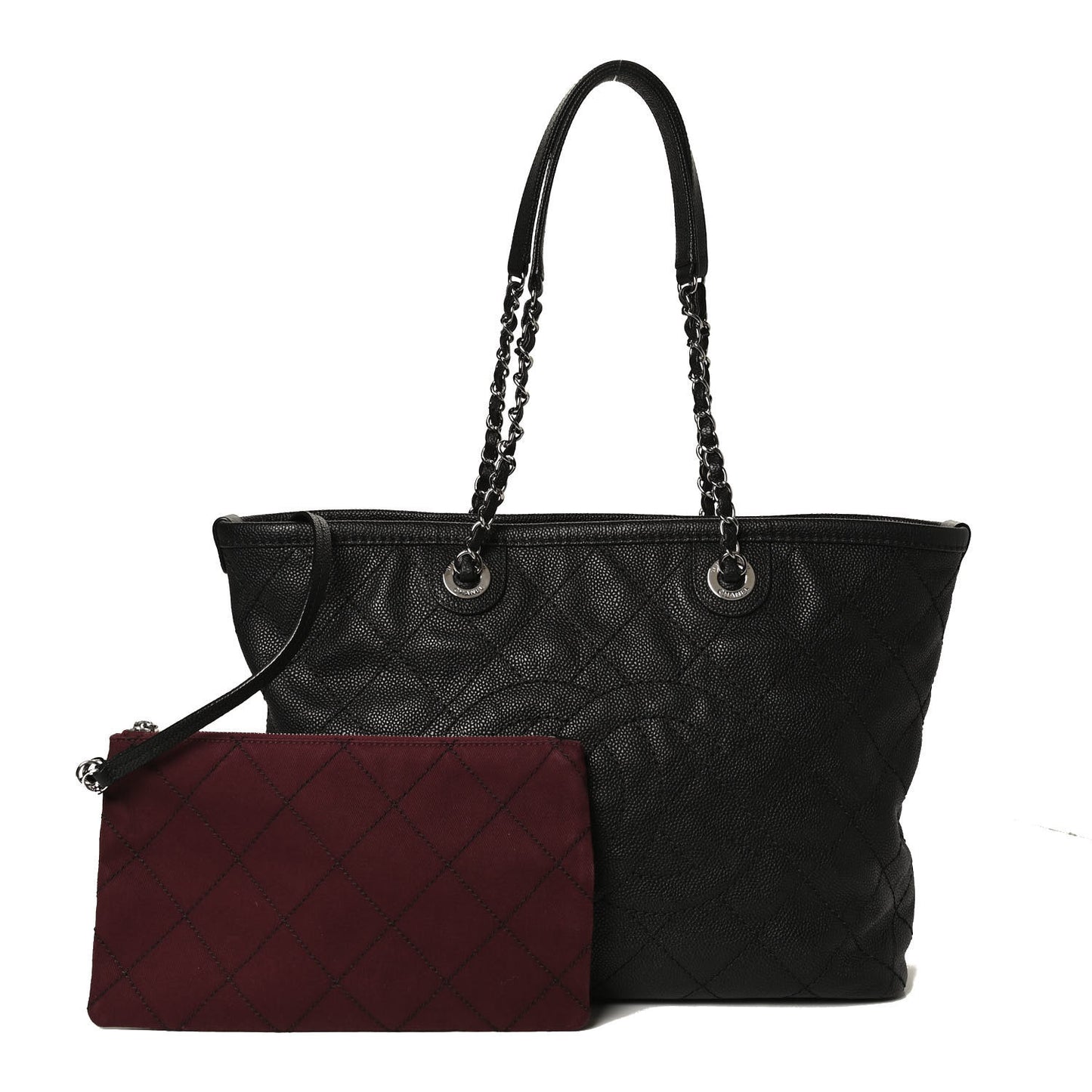 Grained Calfskin Quilted Small Daily Shopping Tote Black