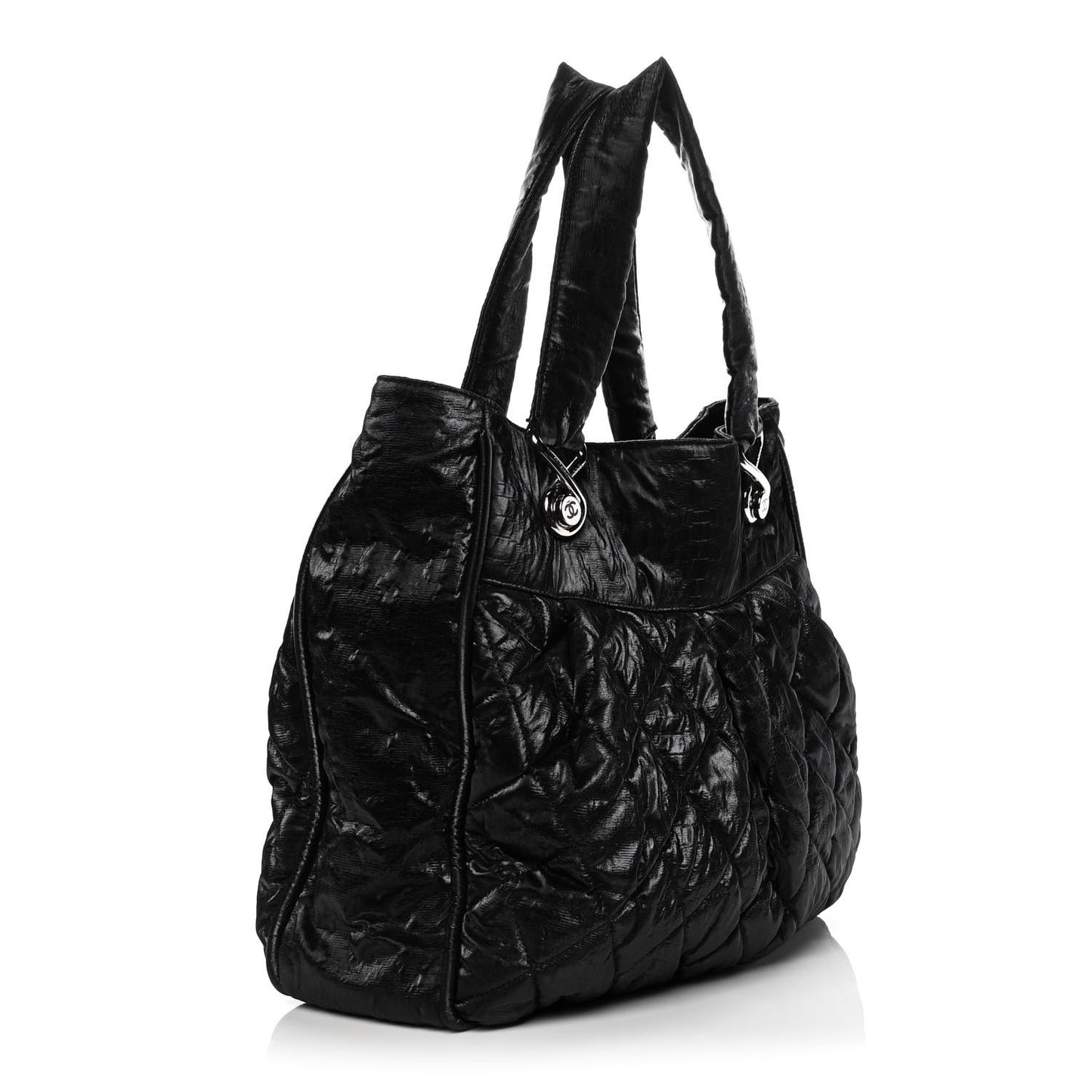 Crinkled Coated Canvas Le Marais Large Tote Black