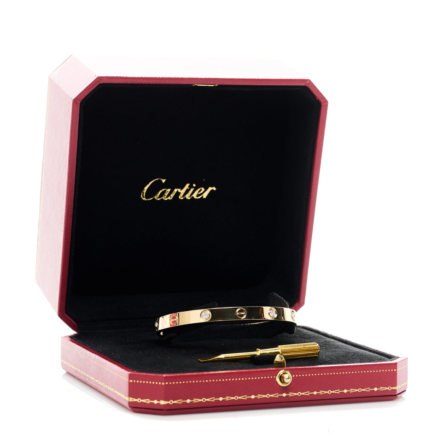 18K Yellow Gold 4 Diamond LOVE Bracelet 17