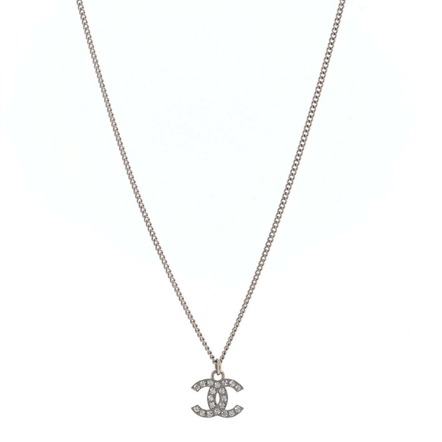Chanel Crystal Timeless CC Necklace Silver 1 of 6
