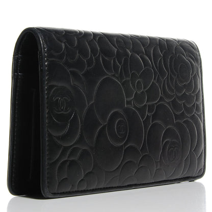Chanel Lambskin Camellia Embossed Yen Wallet Black 3 of 8