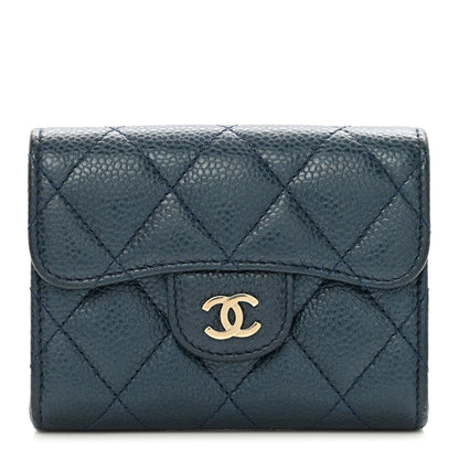 Chanel Metallic Caviar Quilted Flap Card Holder Wallet Dark Blue 1 of 9