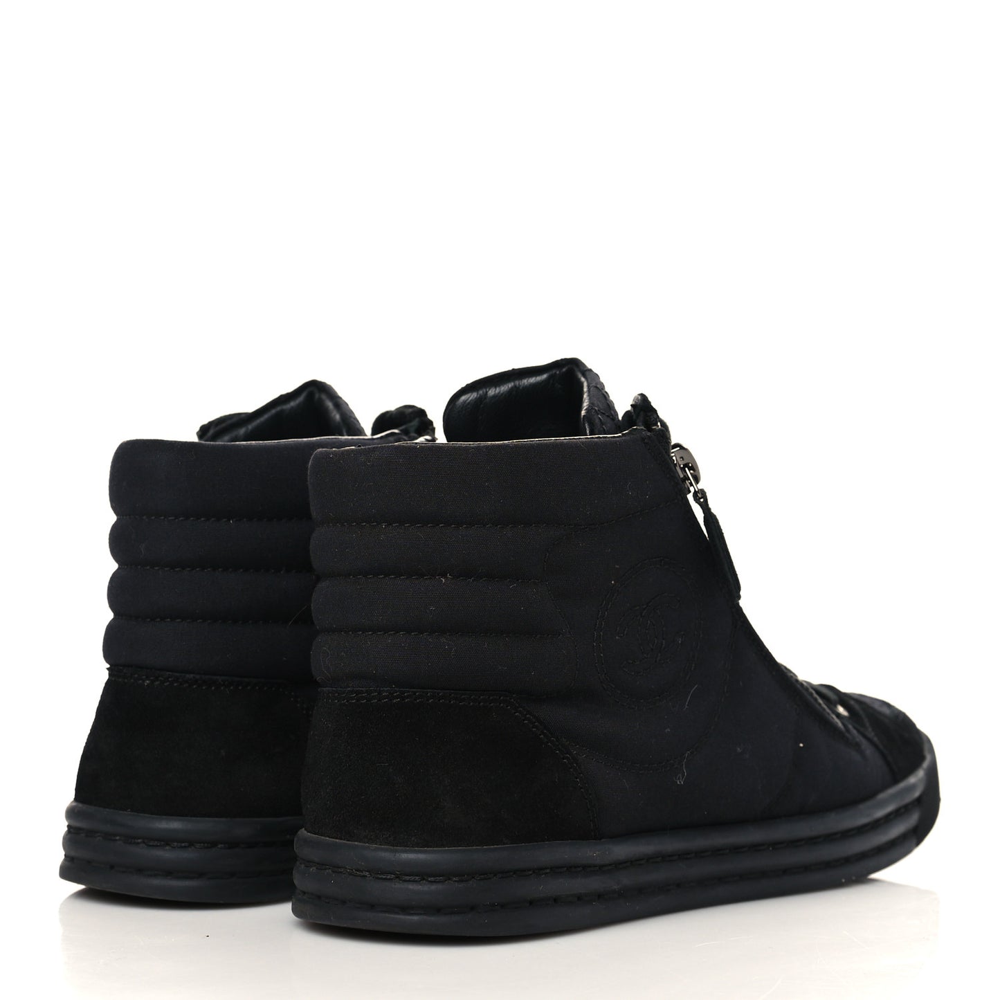 Toile Suede Calfskin CC High Top Sneakers 36.5 Black