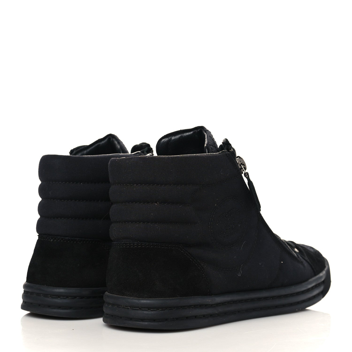 Chanel Toile Suede Calfskin CC High Top Sneakers 36.5 Black 4 of 7