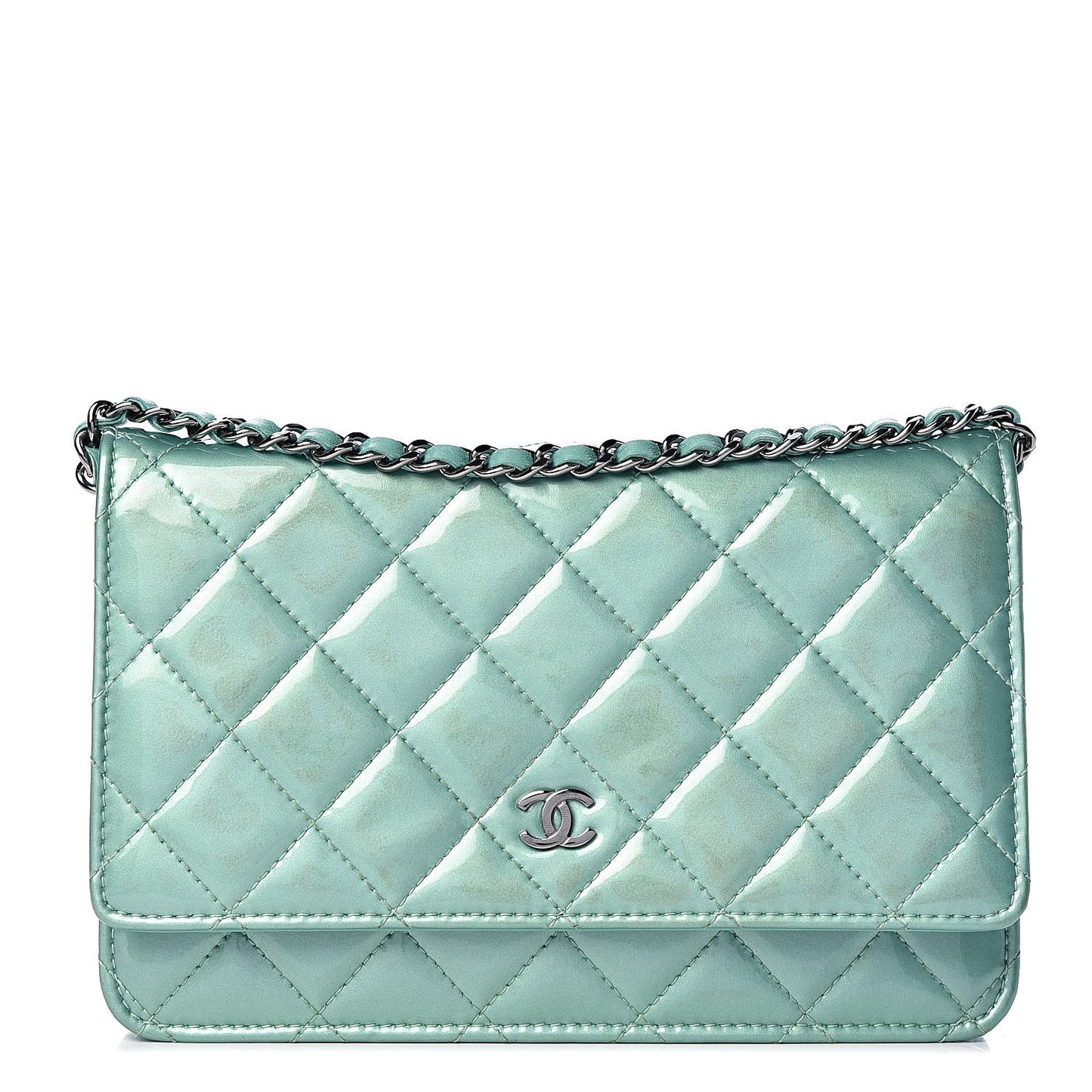 Patent Quilted Wallet On Chain WOC Green