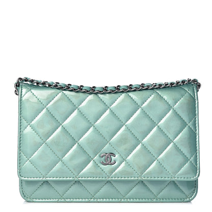 Chanel Patent Quilted Wallet On Chain WOC Green 1 of 14
