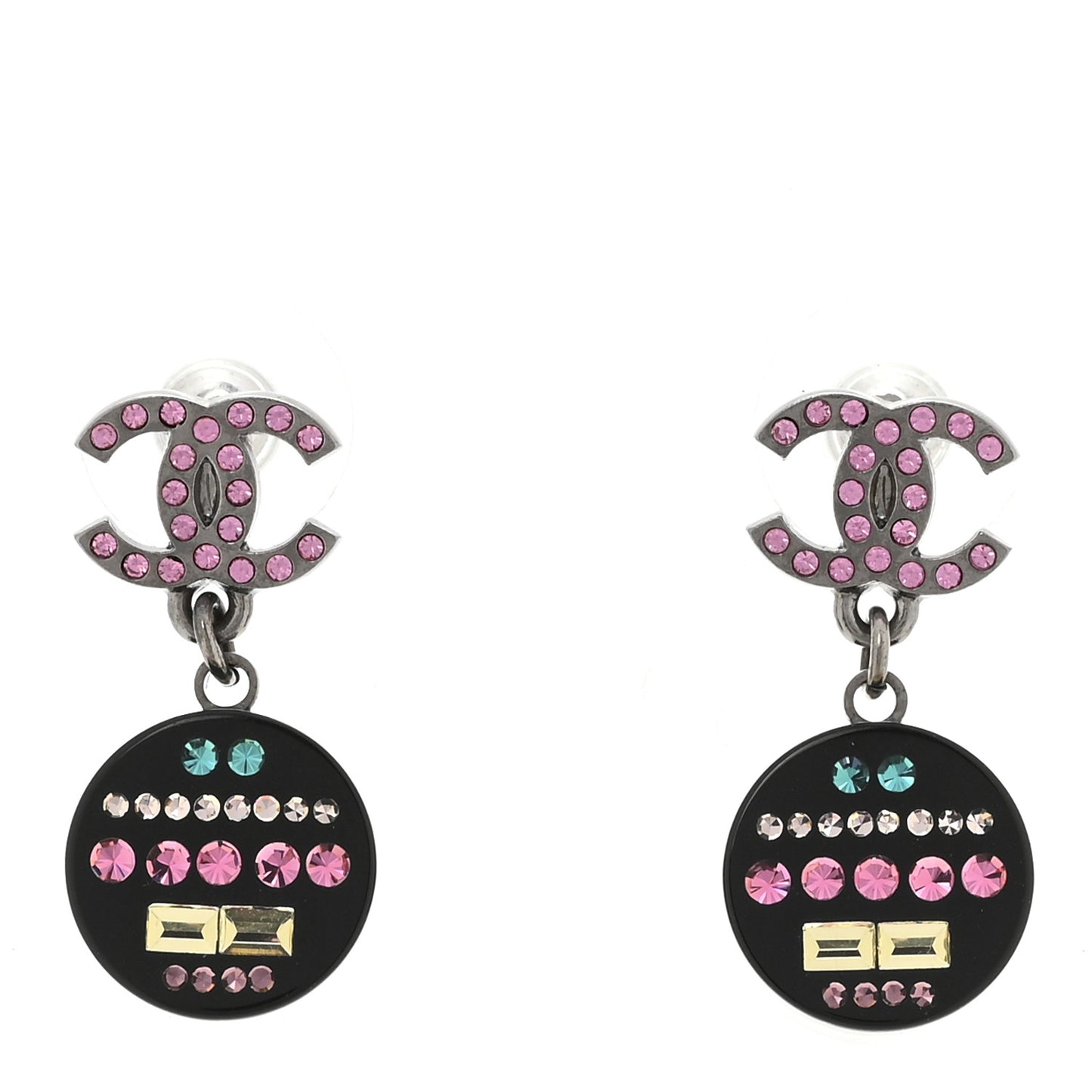 Resin Crystal CC Drop Earrings Black Multicolor