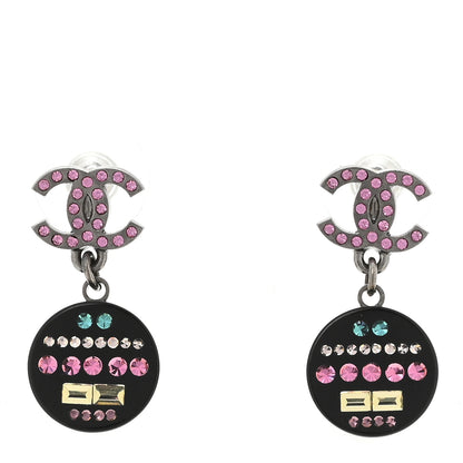 Chanel Resin Crystal CC Drop Earrings Black Multicolor 1 of 5