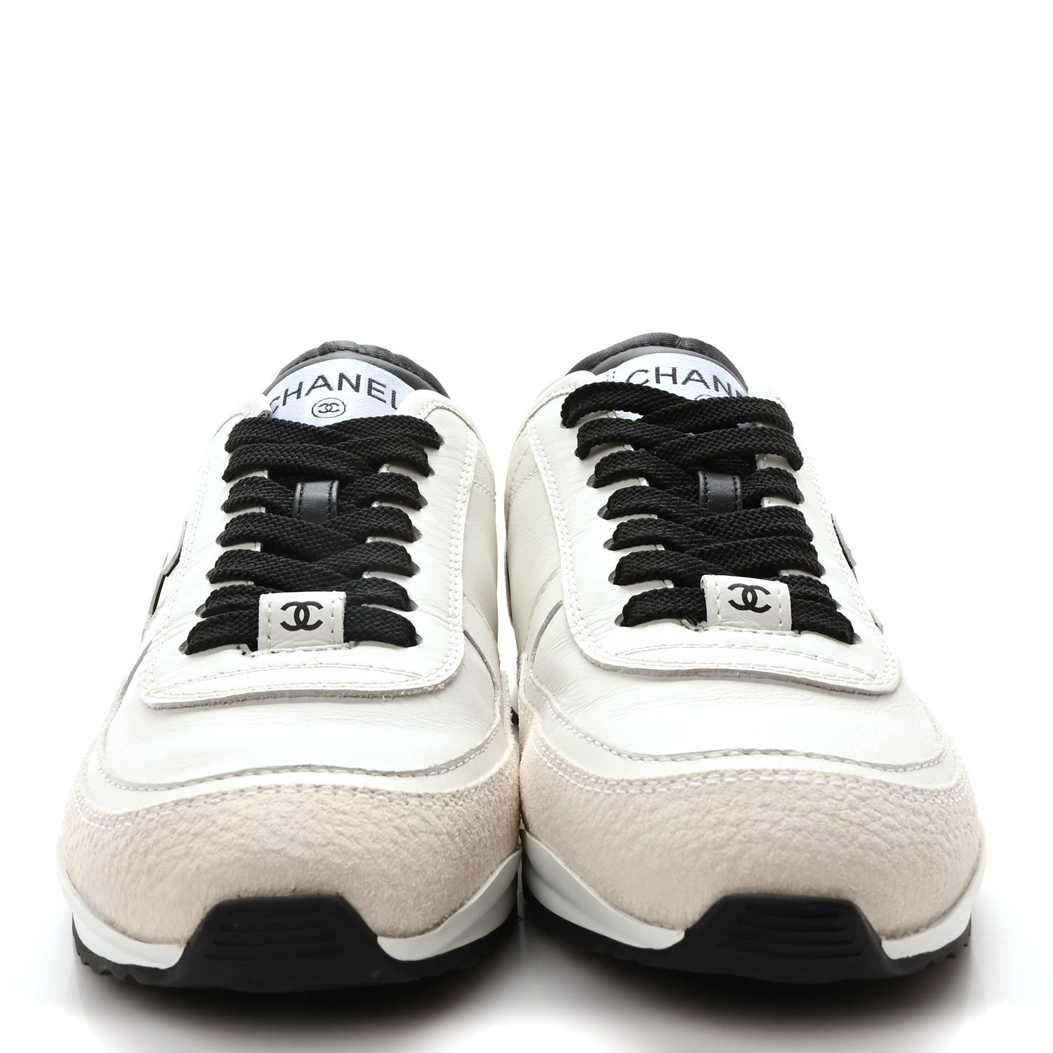 Chanel Calfskin Suede CC Womens Sneakers 36 White Black 1690969