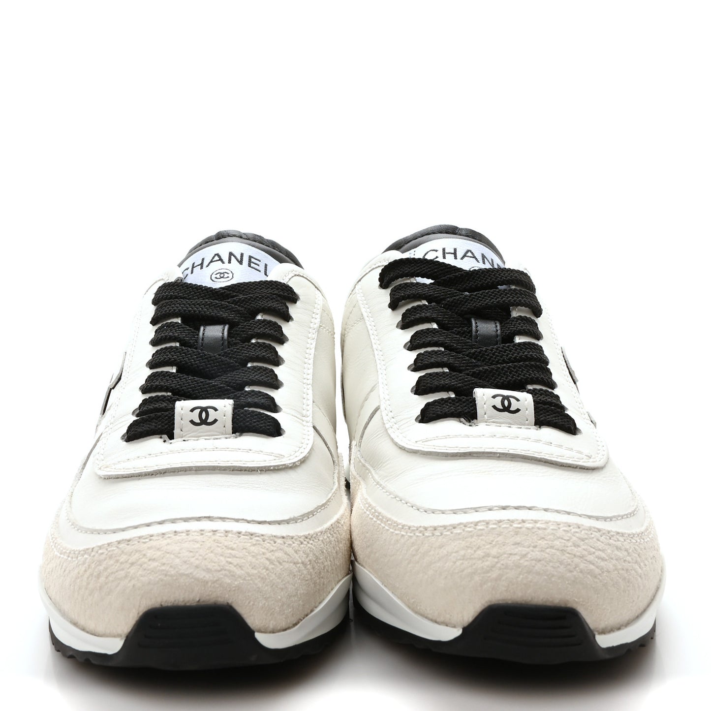 Calfskin Suede CC Womens Sneakers 36 White Black