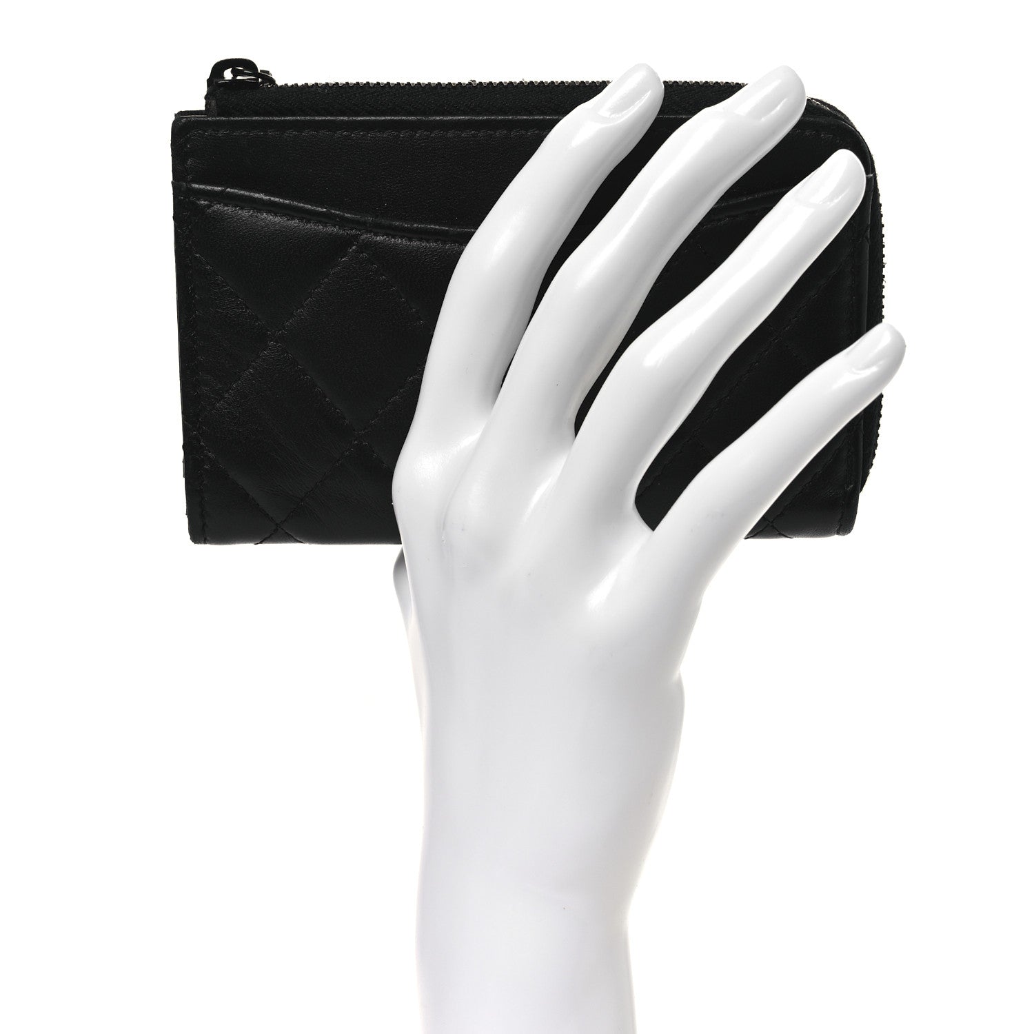 Chanel Lambskin Quilted Zip Card Holder So Black 2 of 11