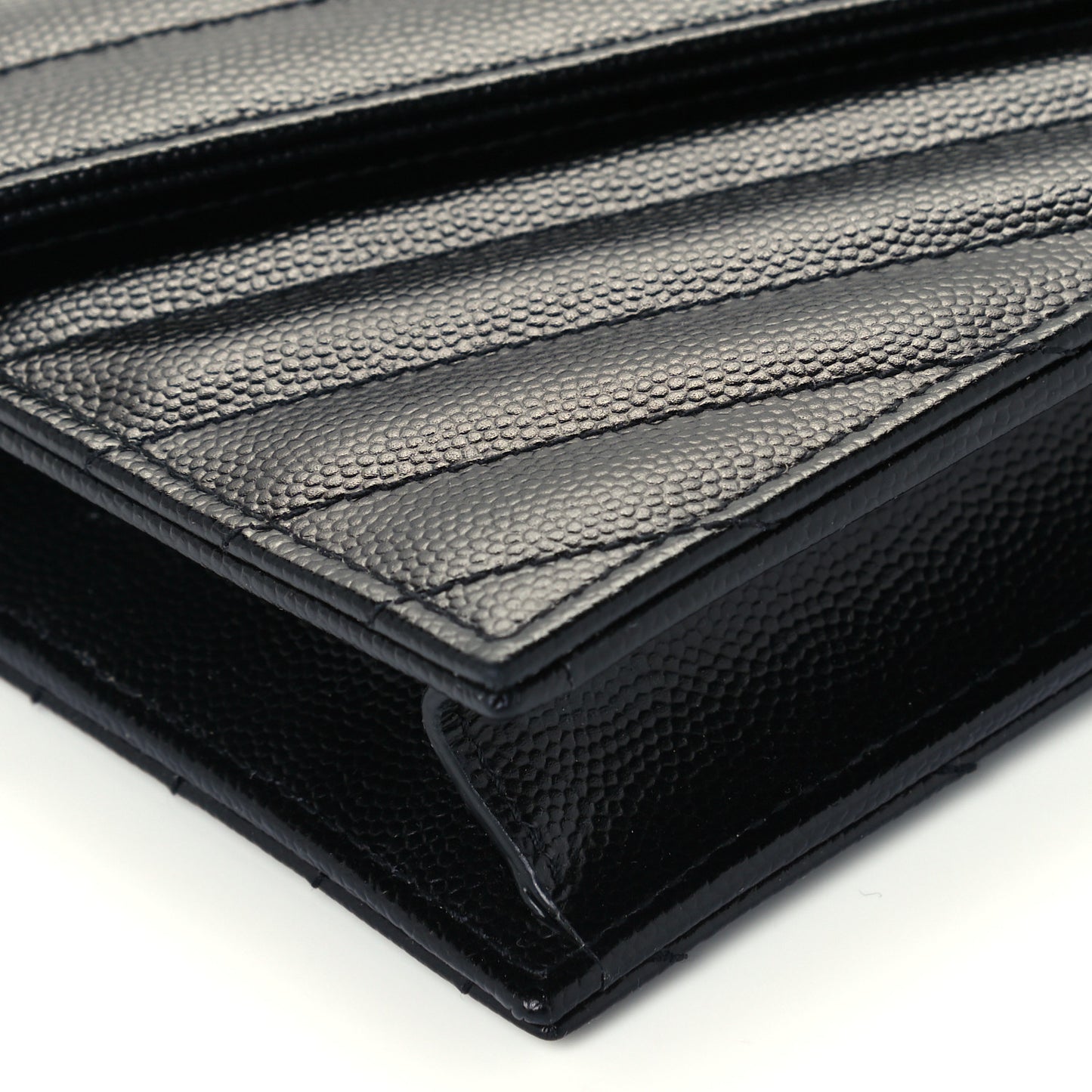 Grain De Poudre Matelasse Chevron Monogram Envelope Chain Wallet Black