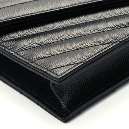 Saint Laurent Grain De Poudre Matelasse Chevron Monogram Envelope Chain Wallet Black 8 of 9