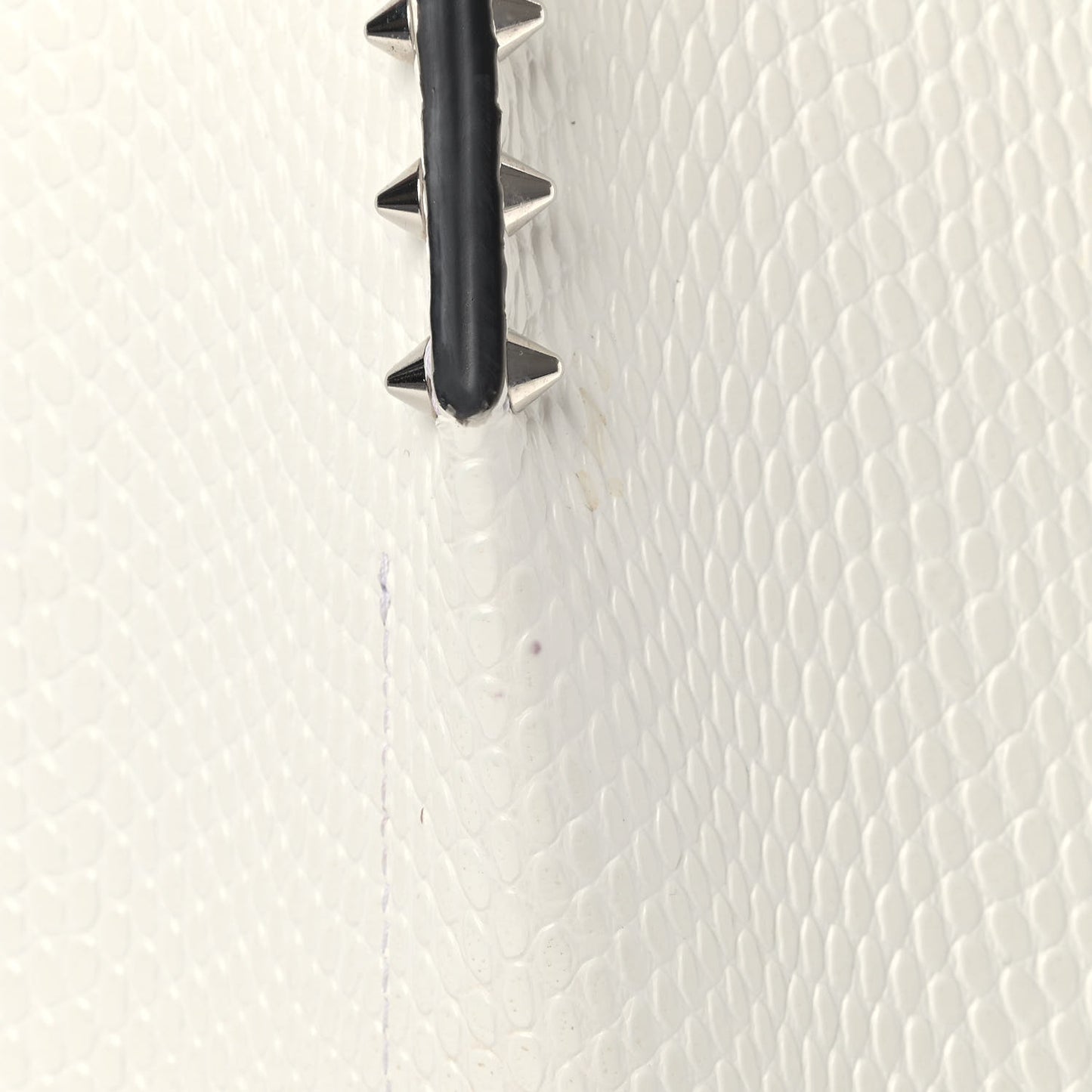 Calfskin Lizard Embossed Spikes East West Cabata Tote White